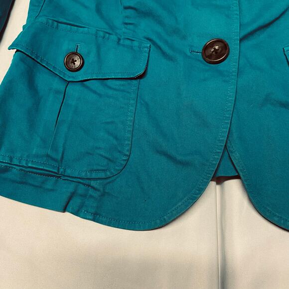 Talbots Jacket Stretch Epaulets on Shoulders Robin Egg Blue Cotton Blend Size 6 - Picture 3 of 14